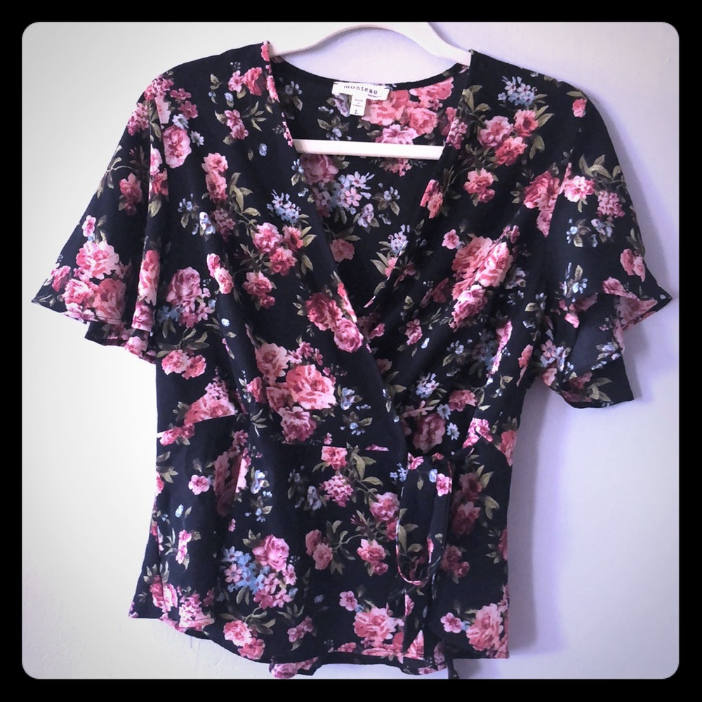 Floral print peplum wrap blouse